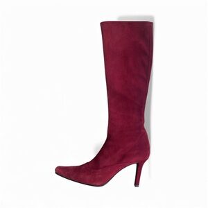 Stewart Weitzman Red Knee-High Stretch Suede Boot